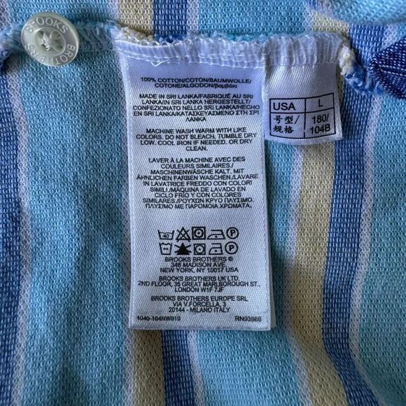 Brooks Brothers Men’s Large Performance Series Blue Yellow Stripe Polo Shirt - Picture 6 of 6